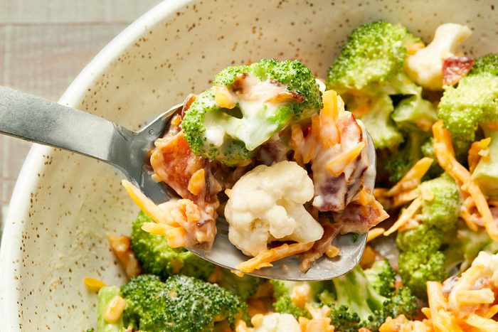 close shot of crunchy floret salad