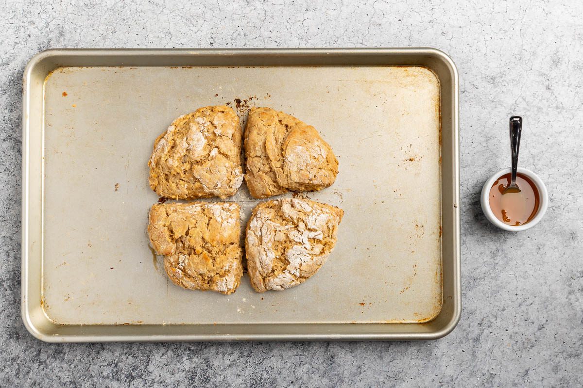 Taste of Home Apple Scones recipe photo of the baked scones with the caramel topping.