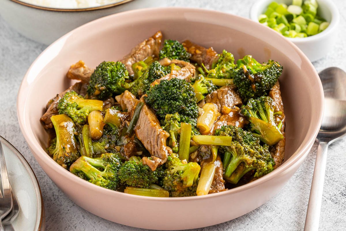 Taste of Home Beef with Broccoli Recipe photo of the finished recipe with a side of rice.
