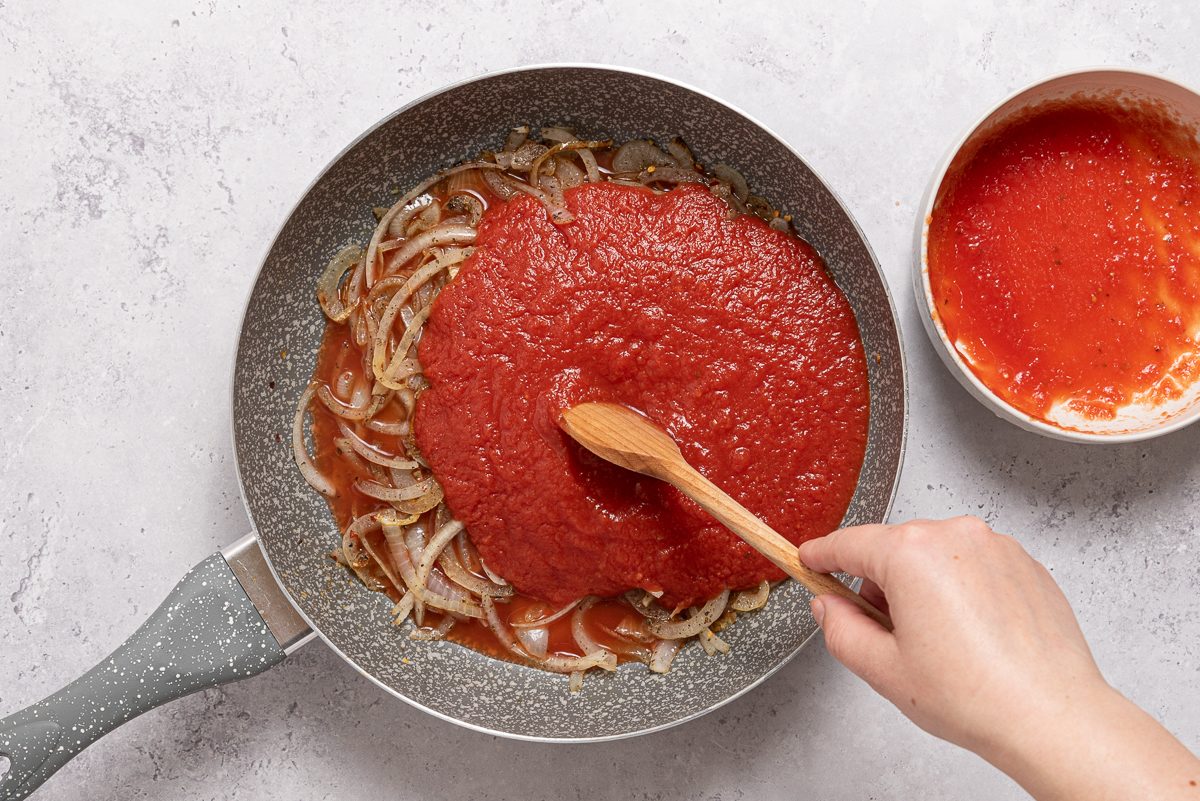 Pan With Onion And Tomato Sauce