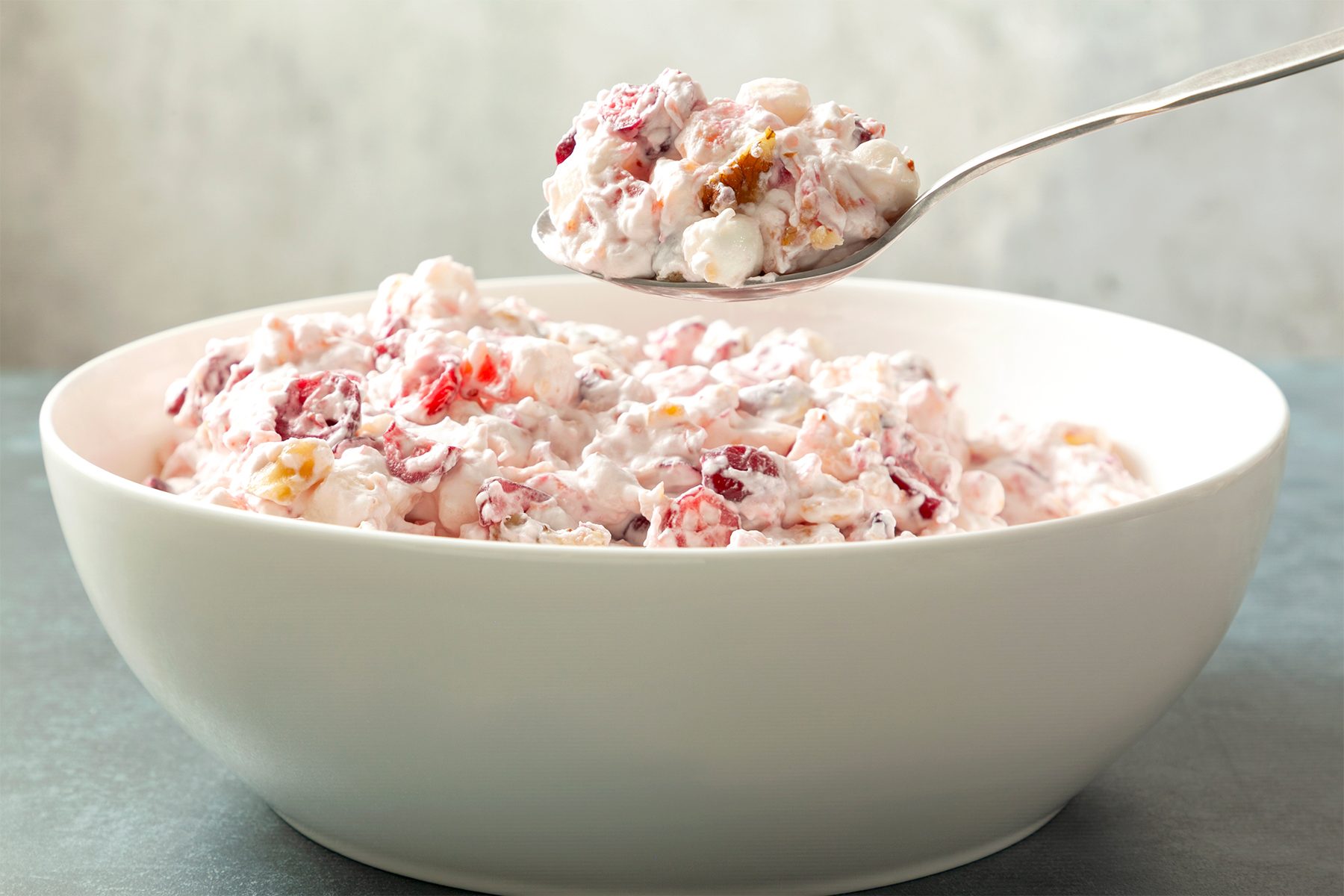 close shot of creamy cranberry salad