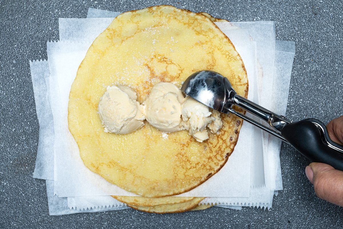 adding vanilla ice cream to the Pancakes