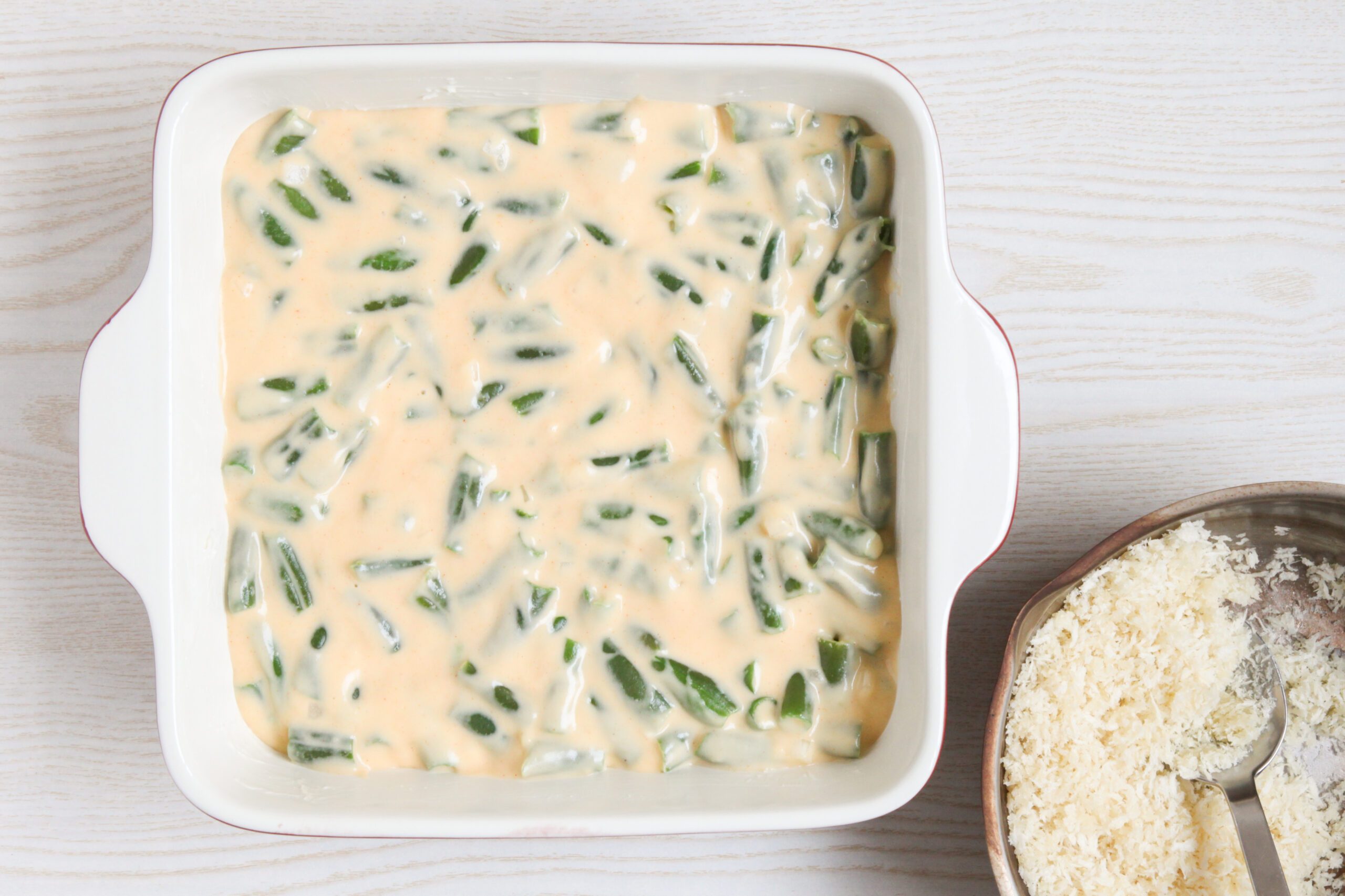 Assembling green bean casserole