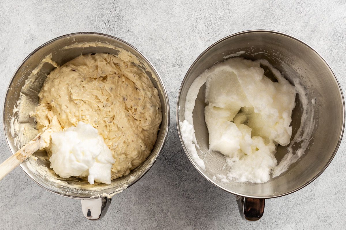 Taste of Home Italian Cream Cake recipe photo of folding in the egg whites.