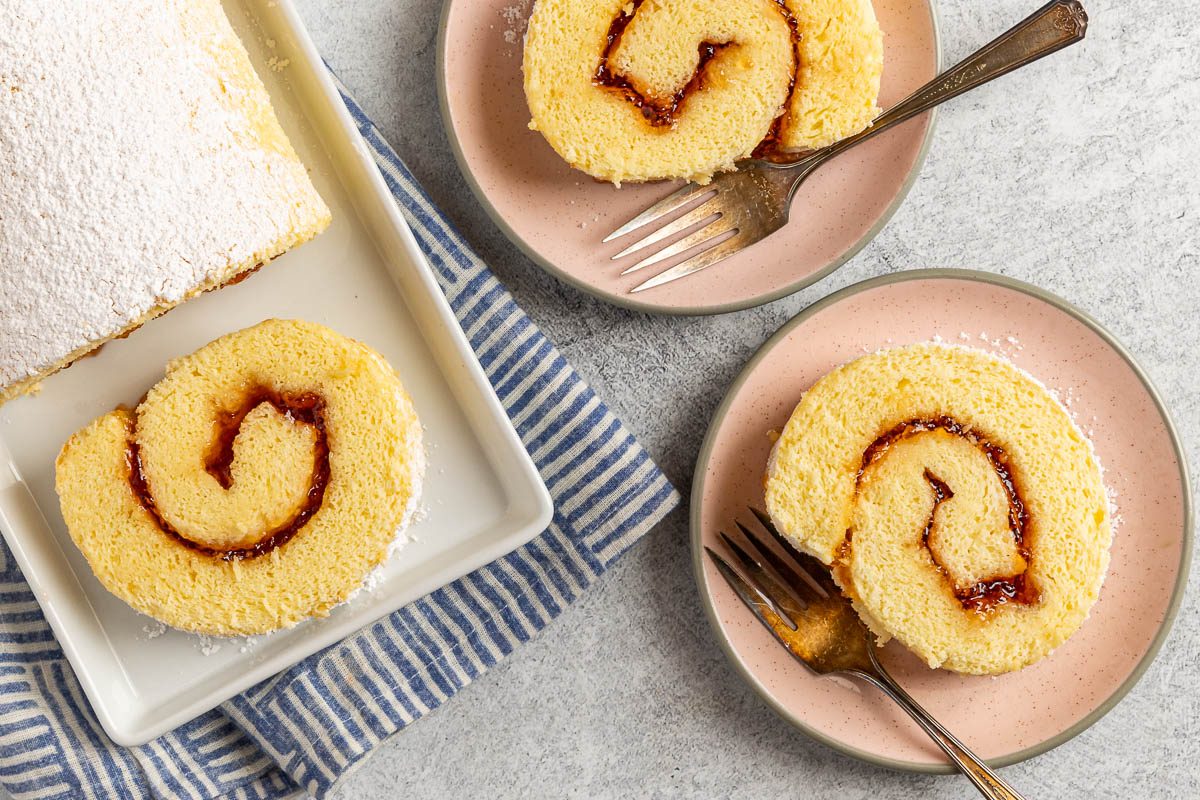Taste of Home Jelly Roll recipe photo of the finished recipe cut into slices.
