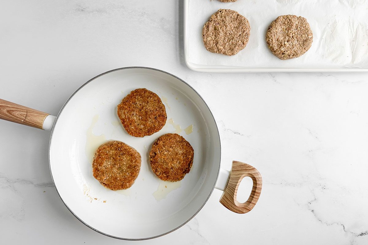 Taste of Home Lentil Burger in a white skillet