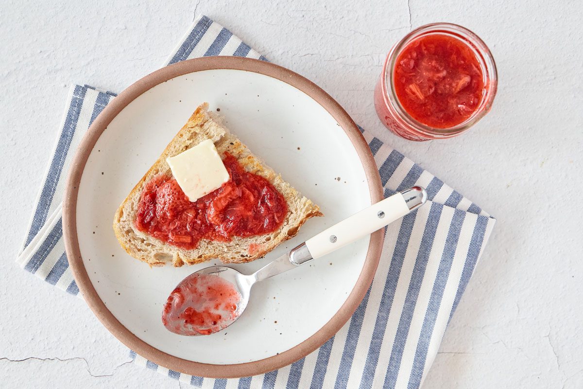 strawberry rhubarb jam on toast