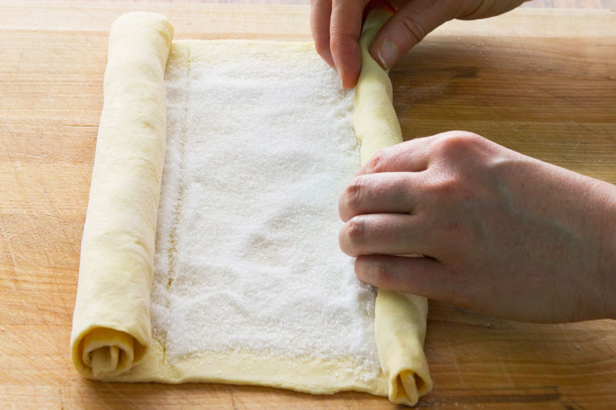 Roll up the pastry from both ends