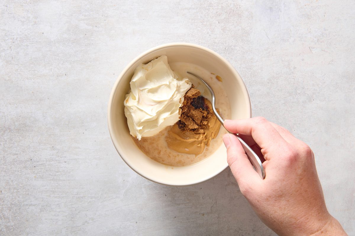 Combining the dip ingredients in a small bowl