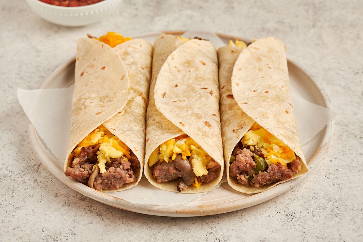 Sausage breakfast burrito by Taste of Home