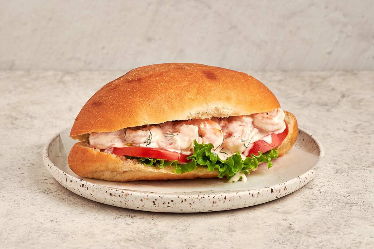 This shrimp sandwich by Taste of Home features succulent shrimp with creamy dill mayonnaise.