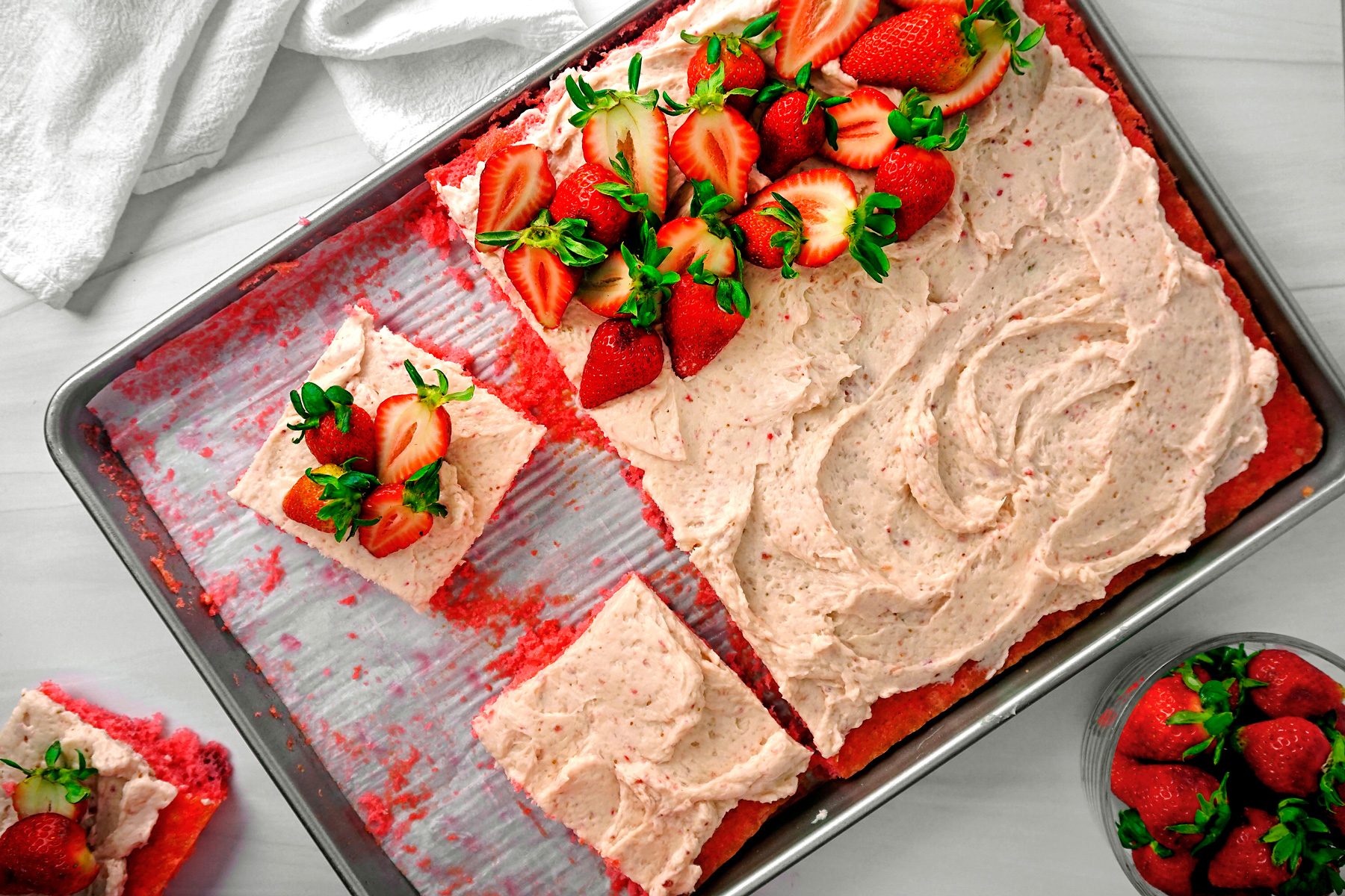 Strawberry sheet cake is ready