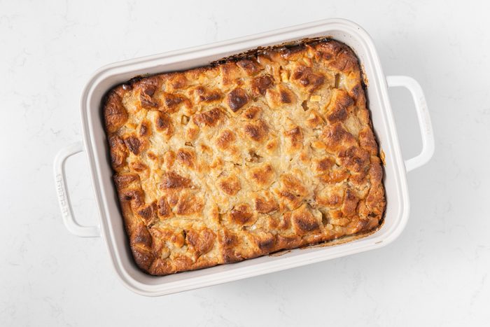 White chocolate bread pudding baked.