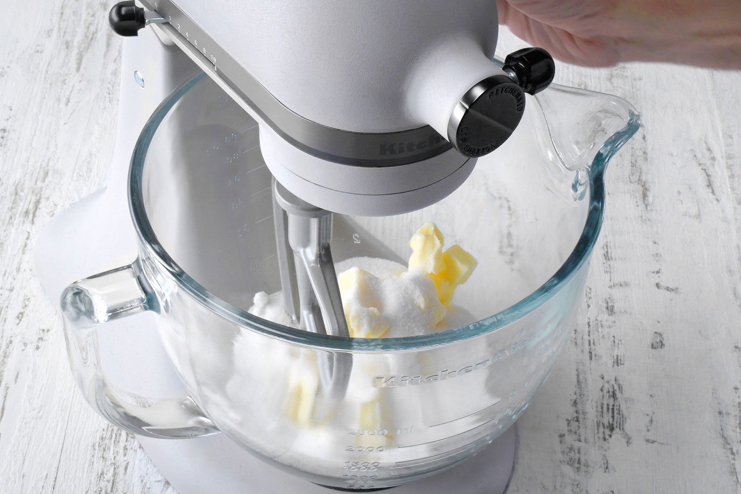 Creamed together the butter and sugar on medium speed