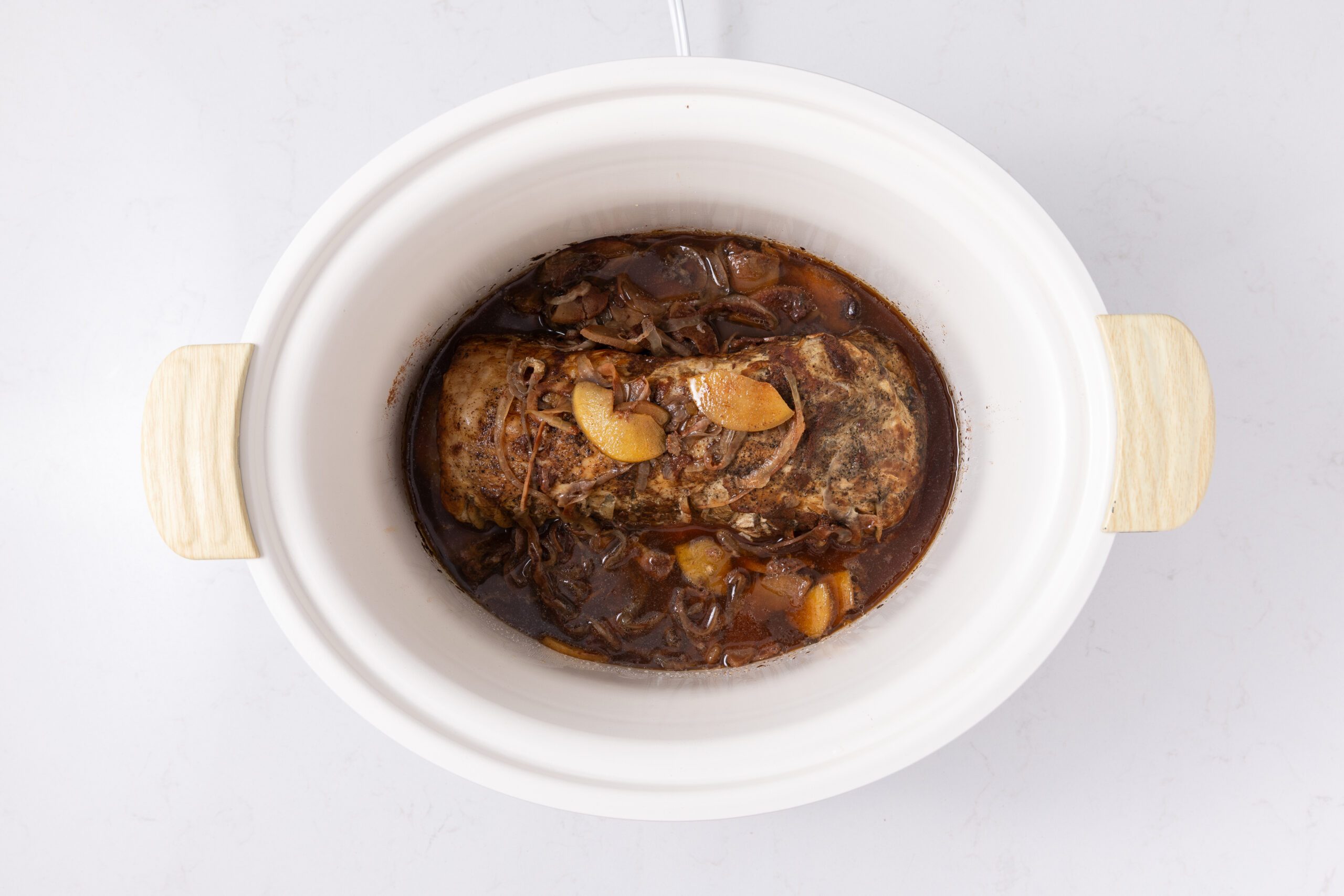 Pork loin cooked on slow cooker.