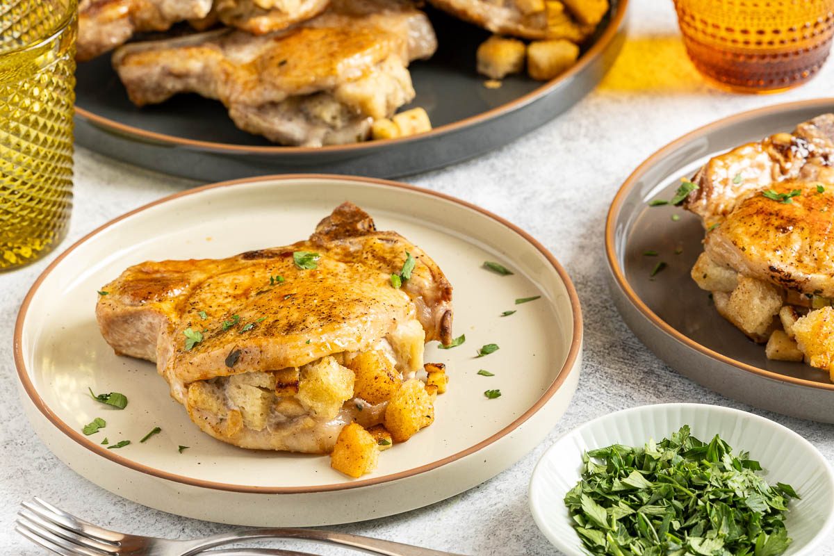 Apple Stuffed Pork Chop on a plate