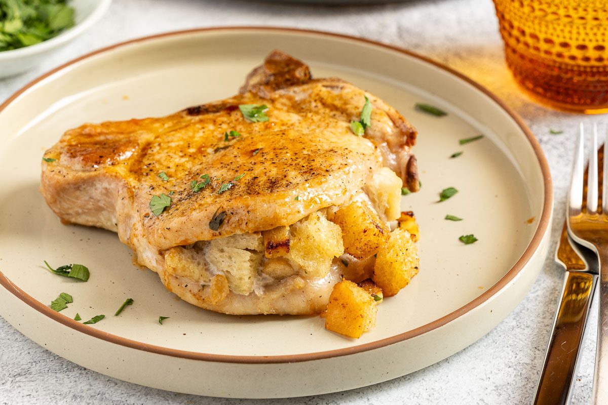 Apple Stuffed Pork Chop on a plate