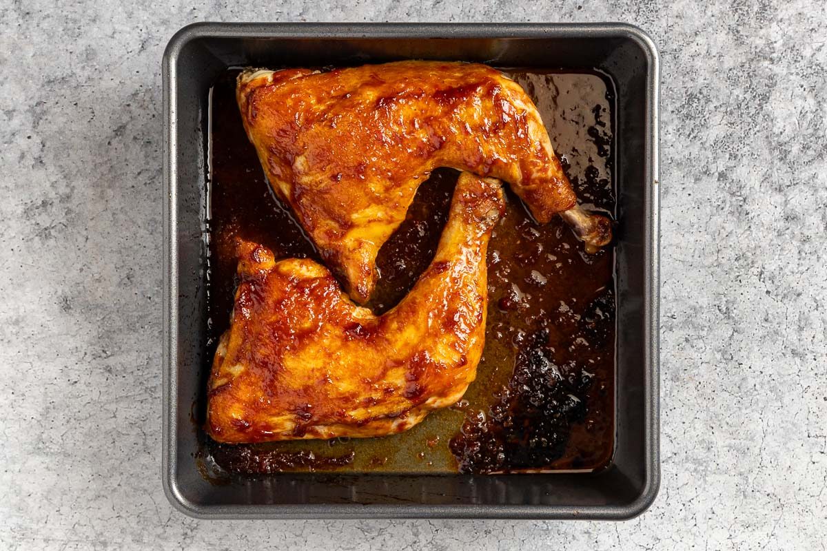 baked bbq chicken in a pan