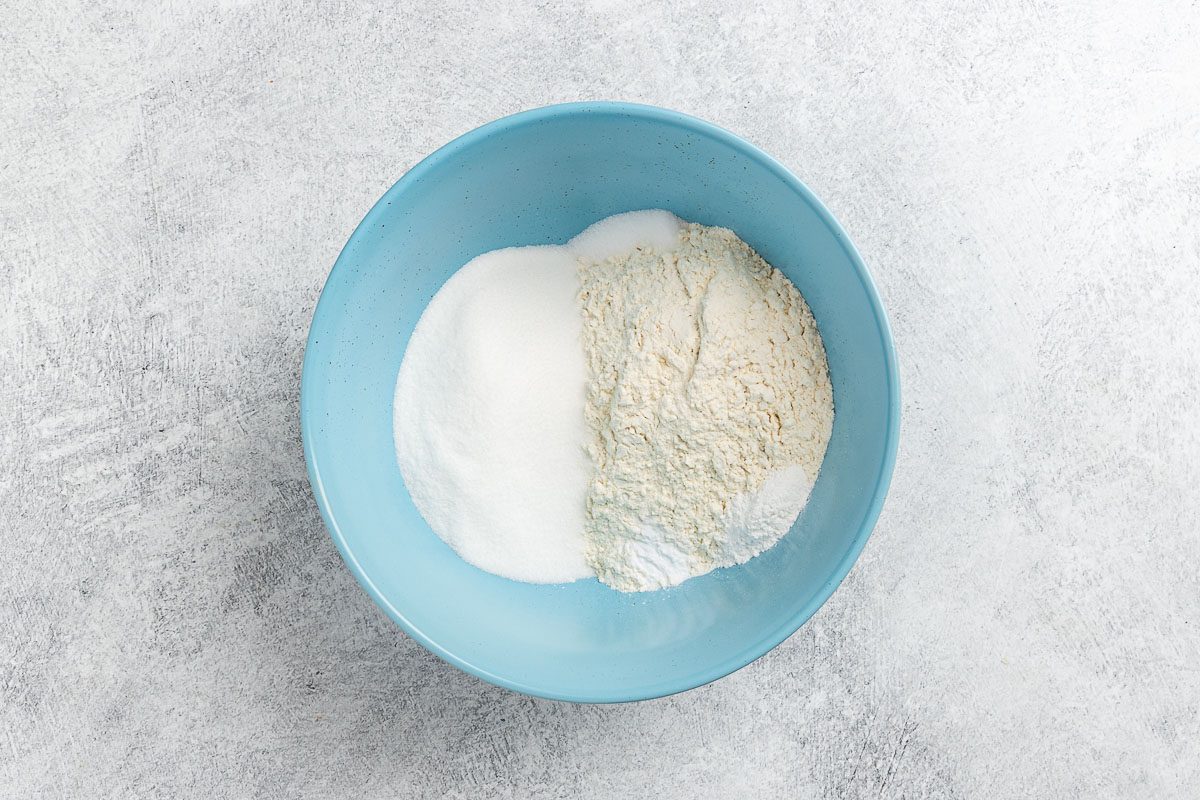 dry ingredients in a mixing bowl.