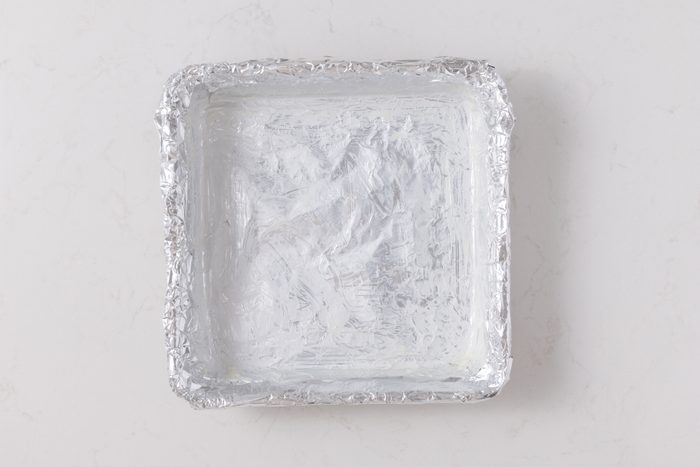 Square pan lined with greased foil.