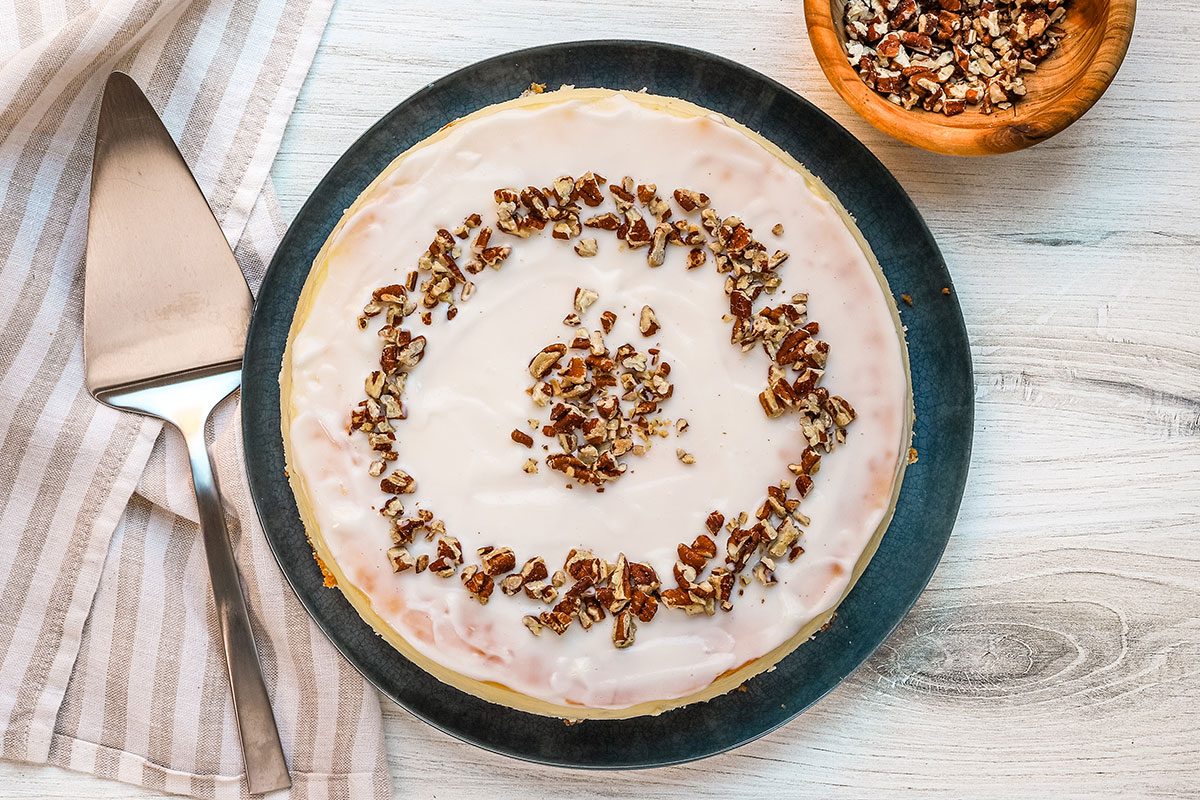 Carrot cake cheesecake with pecan topping, a recipe from Taste of Home.