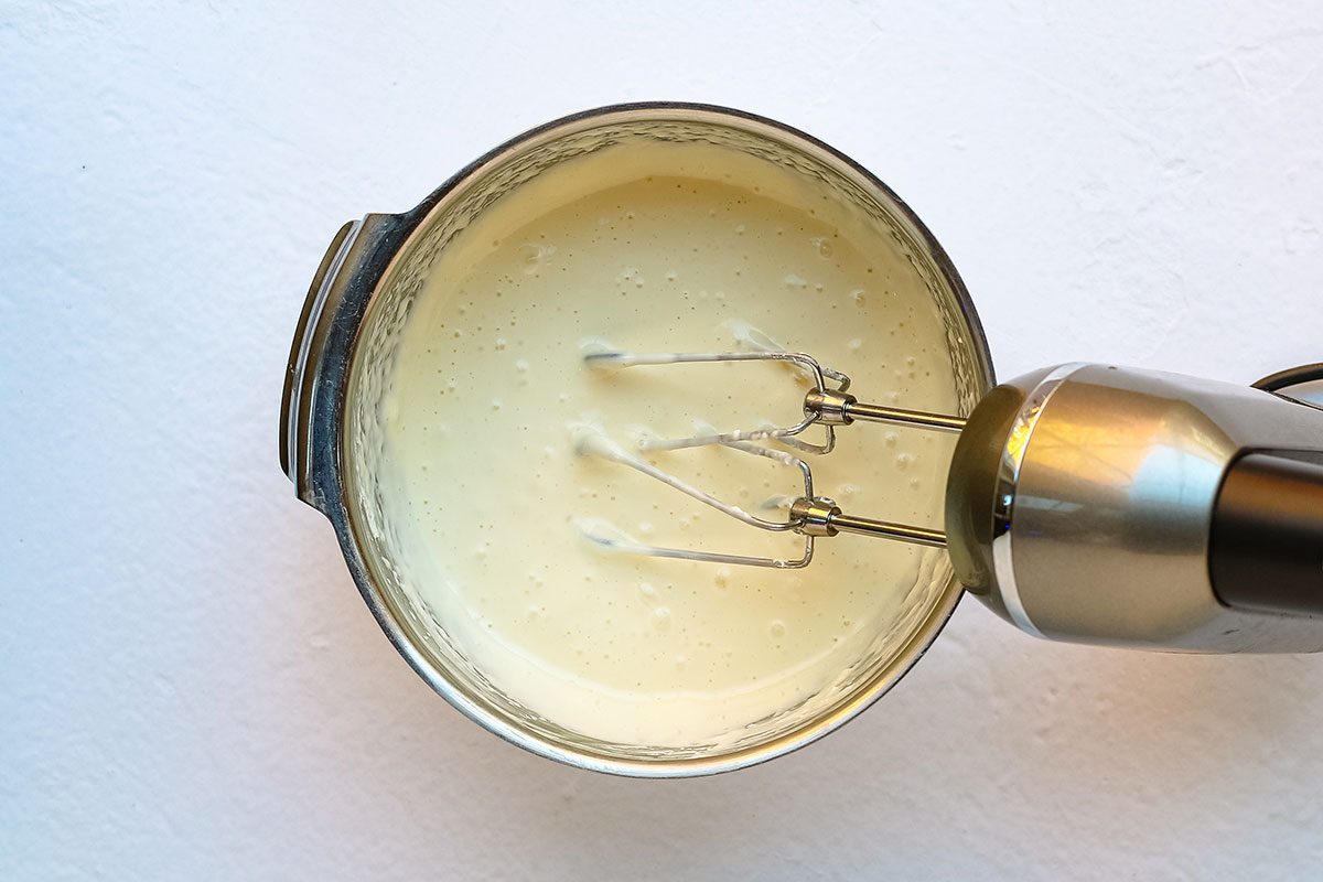 Cream cheese filling preparation for the carrot cake cheesecake.