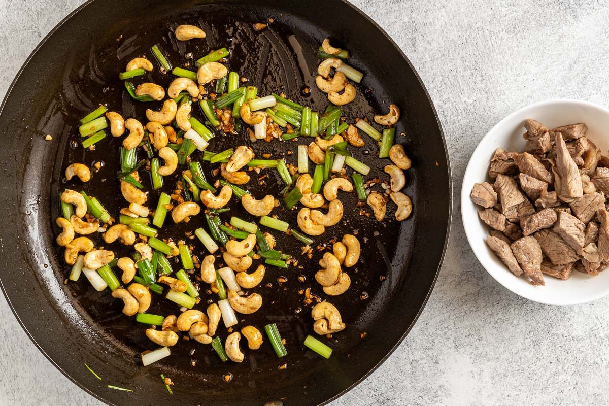 Taste of Home Cashew Beef photo of making the stirfry.