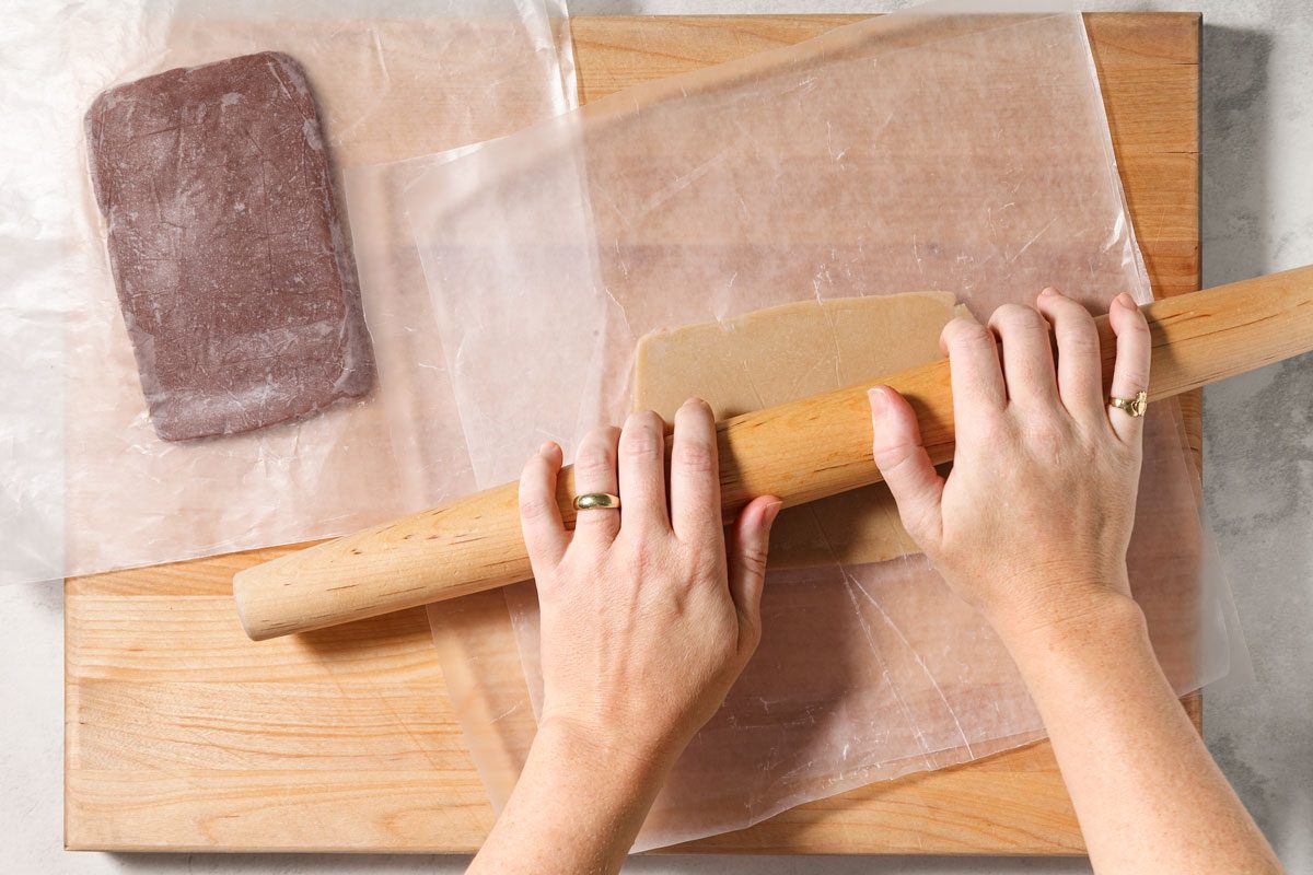 Roll Out Each Portion Between Waxed Paper Into A 6x4 In. Rectangle.