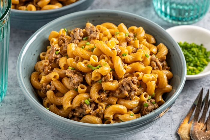 Taste of Home Cheeseburger Macaroni photo of the finished recipe served into bowls.