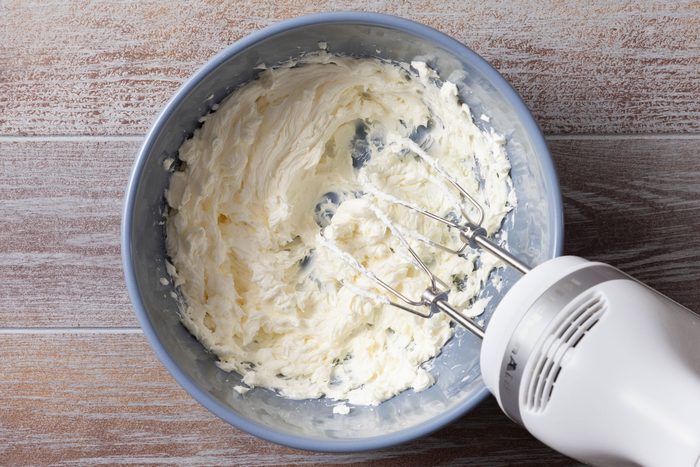 Cream cheese mixture beaten in a large bowl