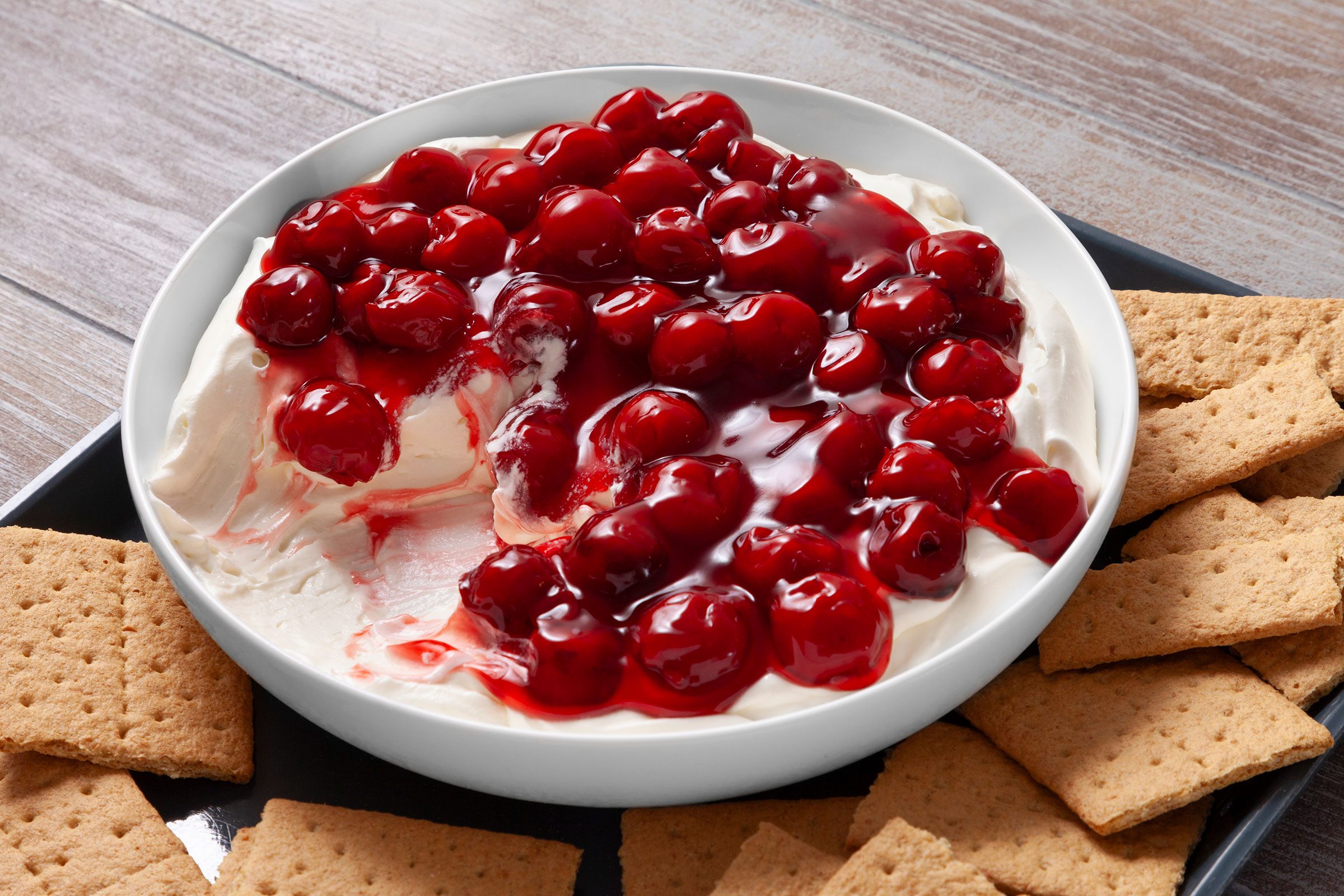 Cherry Cheesecake Dip with graham crackers