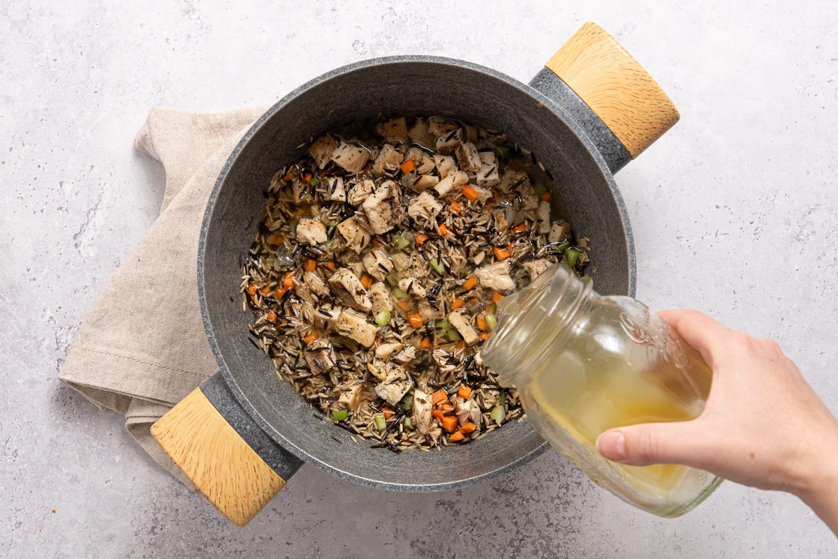 Chicken, Vegetables And Wild Rice Filling In Saucepan