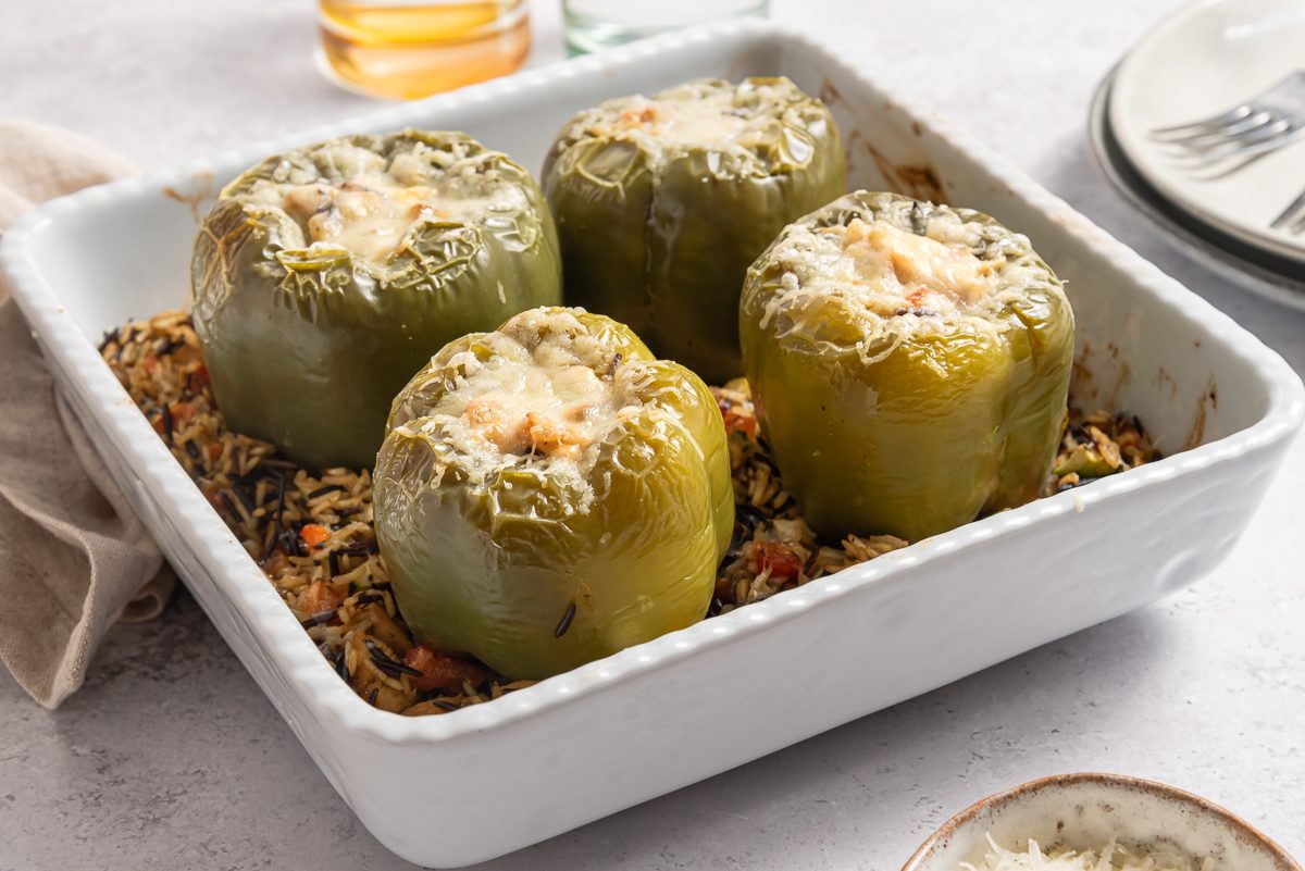 Baked Chicken Stuffed Pepper In Baking Dish