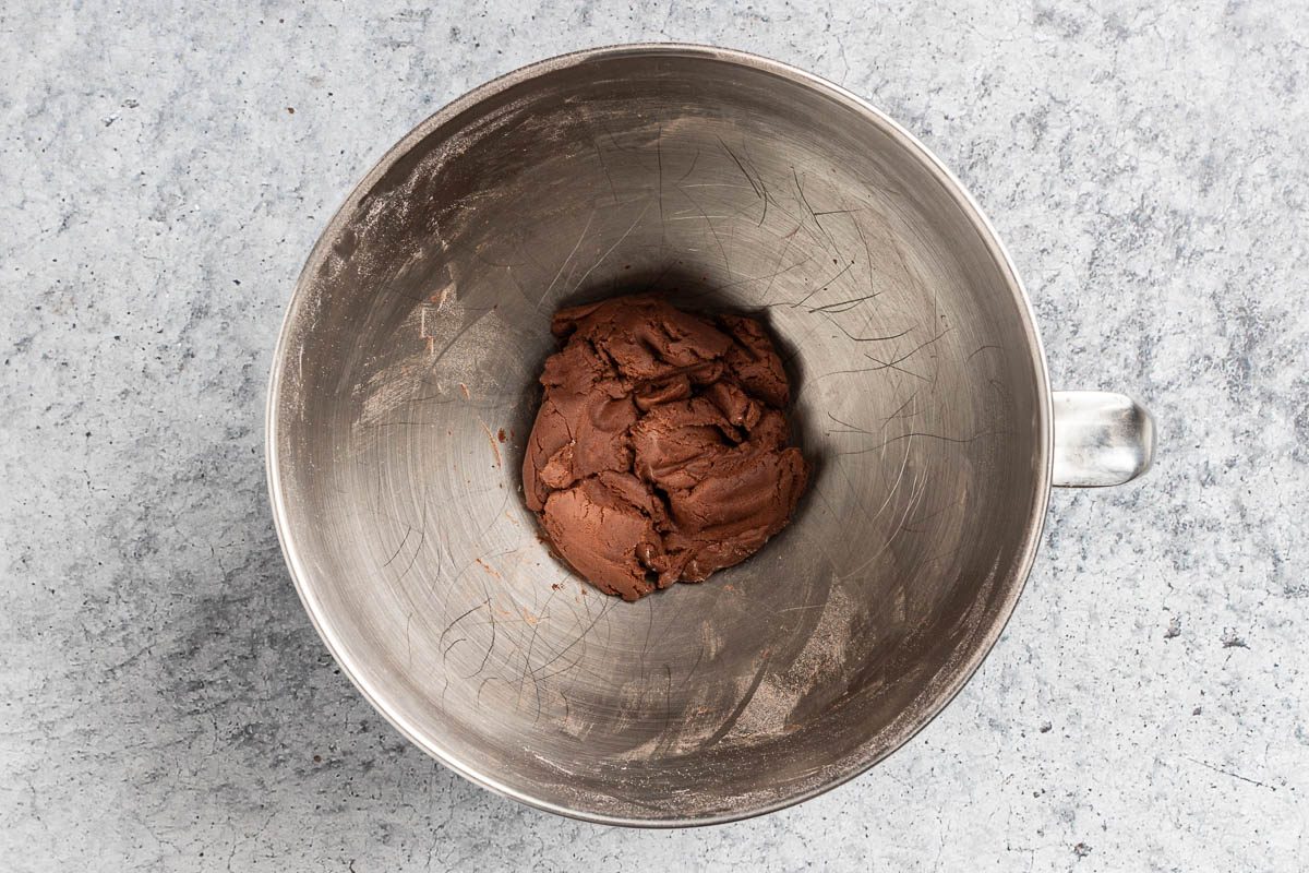 Making the dough for Chocolate Shortbread Cookie in a bowl