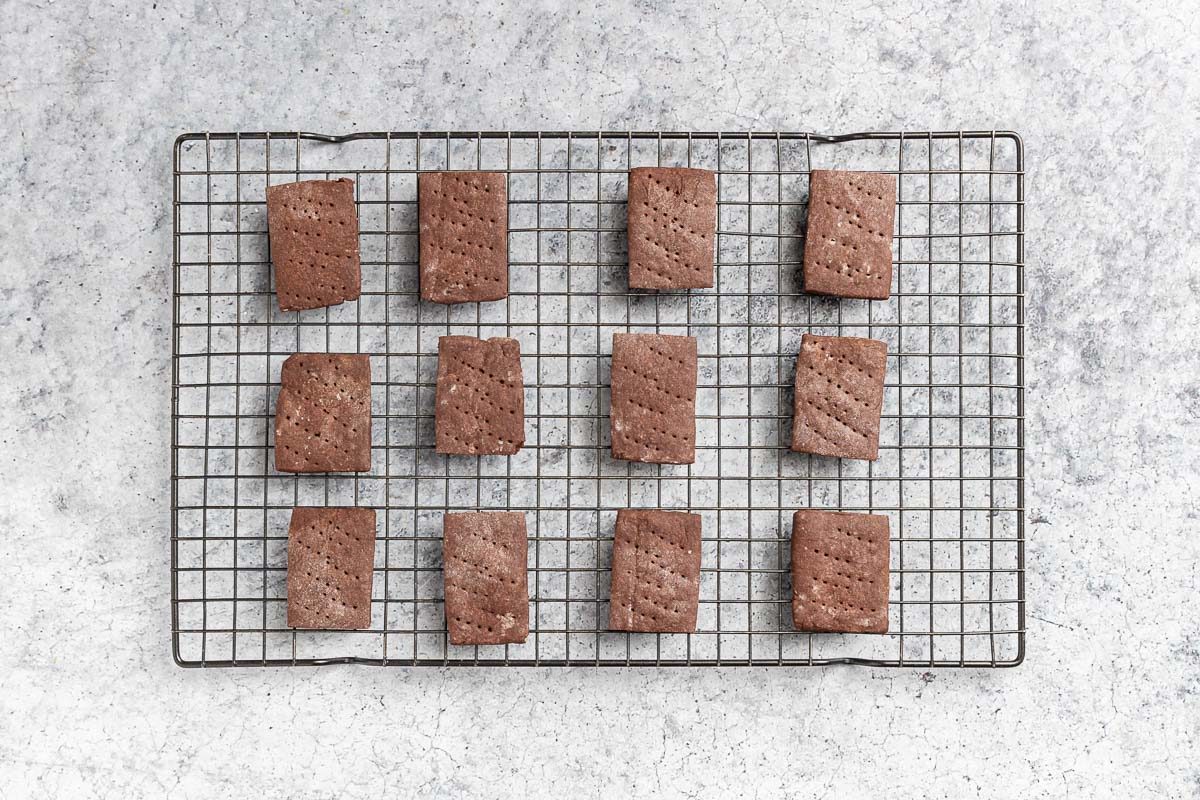 Chocolate Shortbread Cookies on a cooling rack