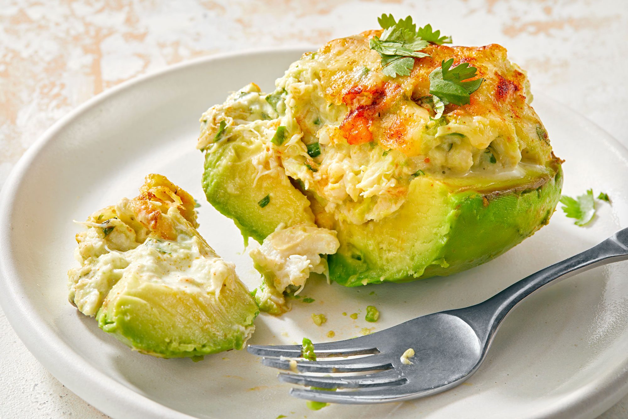 close shot of avocado crab boats