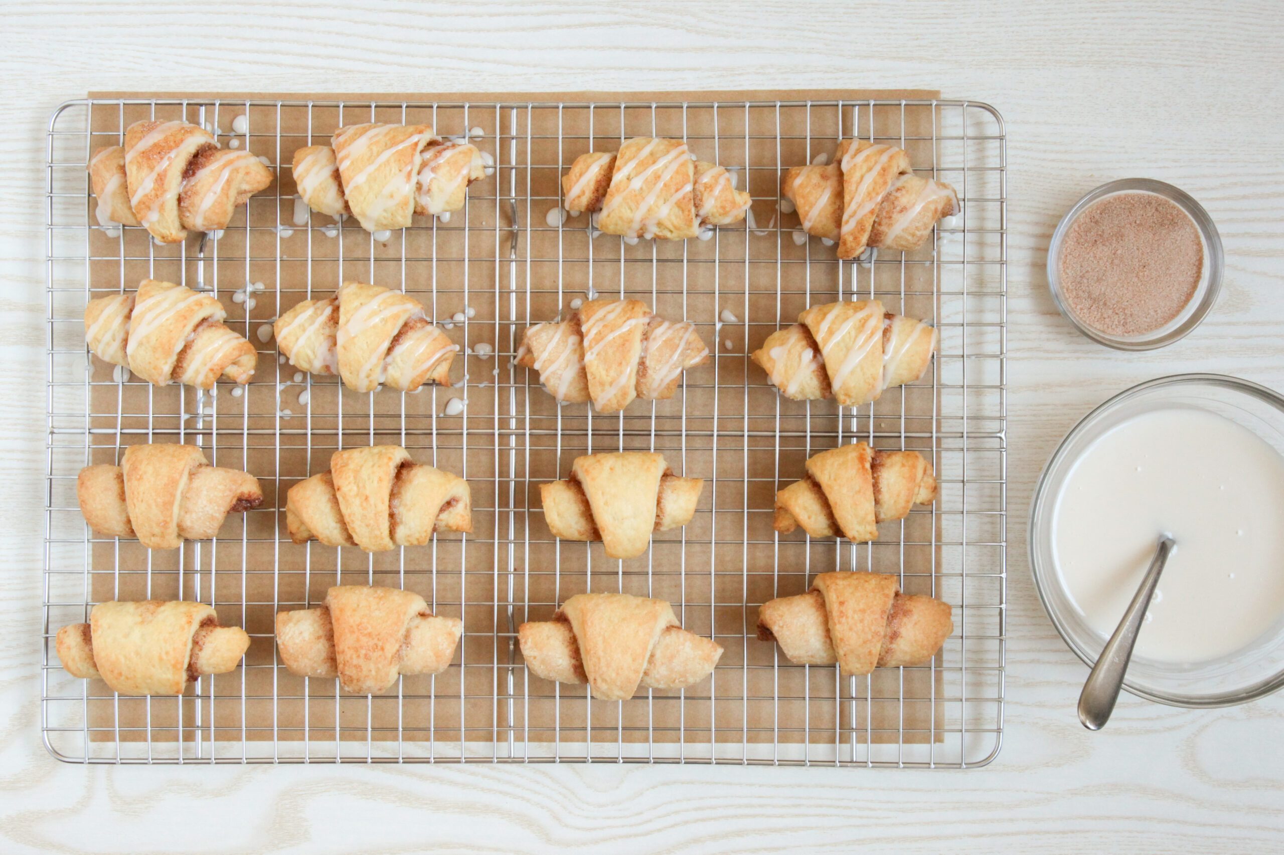 Crescent Roll Cinnamon Cookies ready to glaze