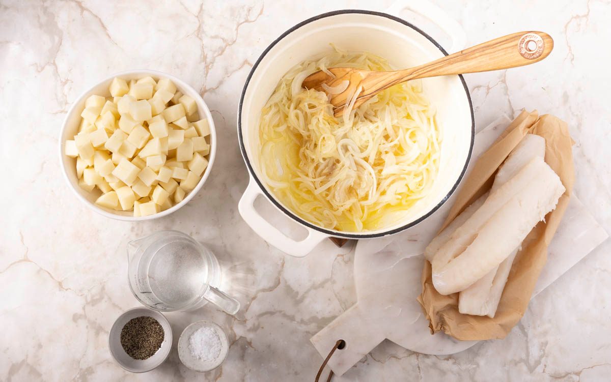 Simmer the potatoes for Fish Chowder
