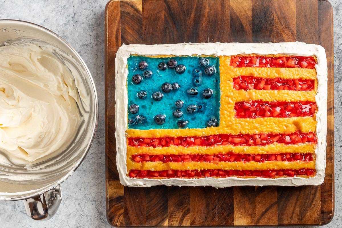 frosting the sides and edge of the cake.