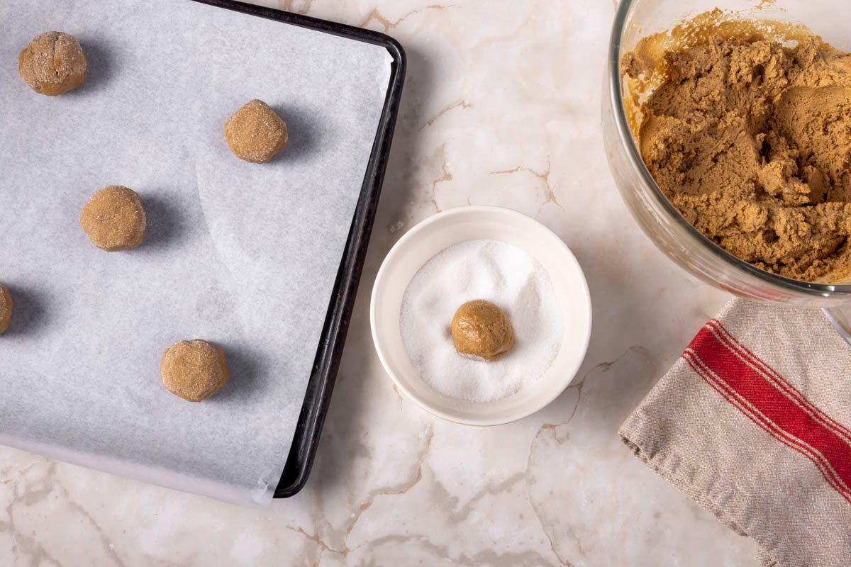 overhead view of shaping dough for Gingersnap