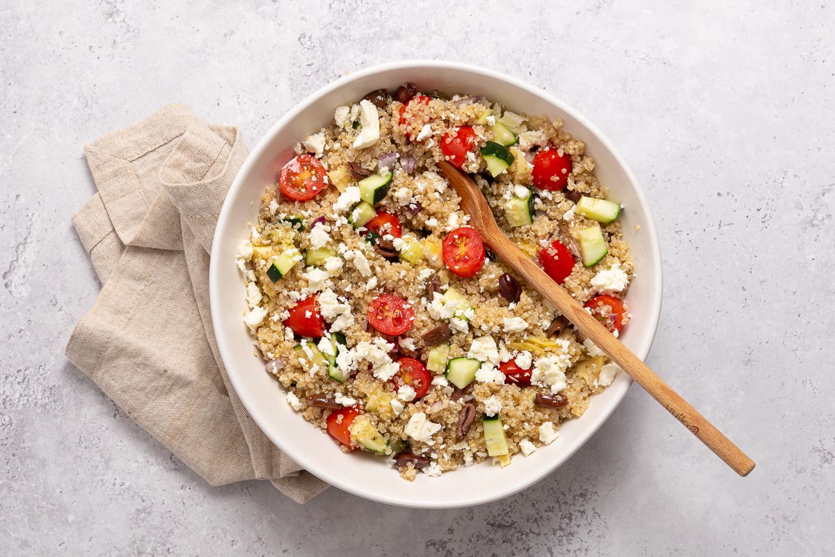 Quinoa Salad Mixed Inside Bowl