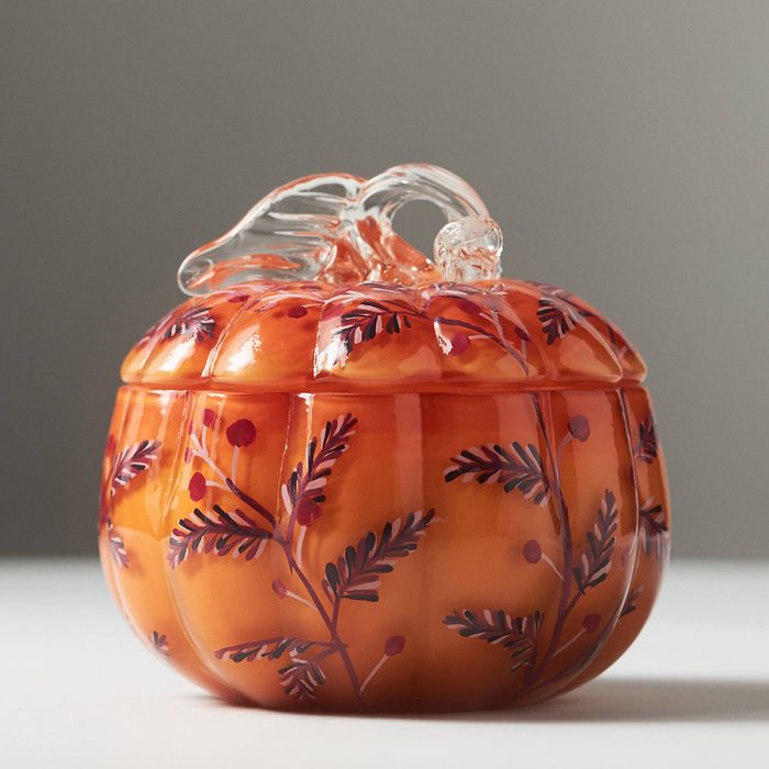 Handpainted Glass Pumpkin &amp Sweet Vanilla Candle