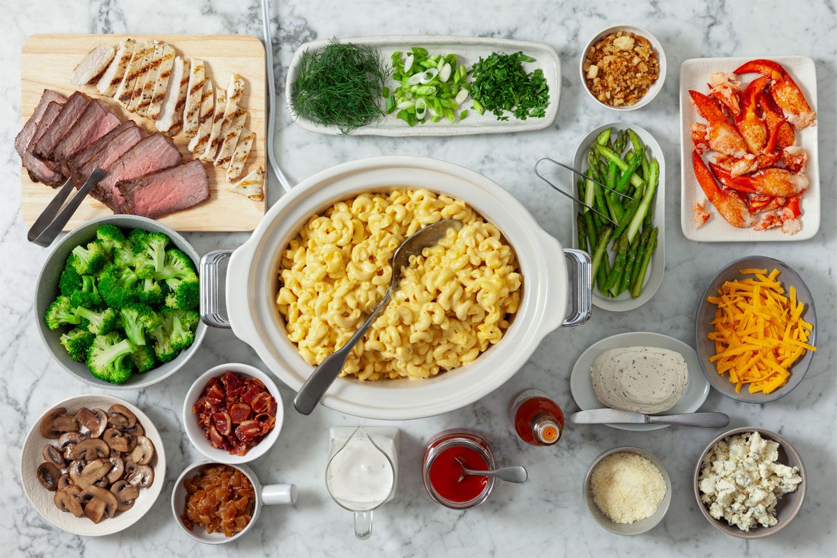 Overhead Shot Of Ingredients for Mac and Cheese Bar