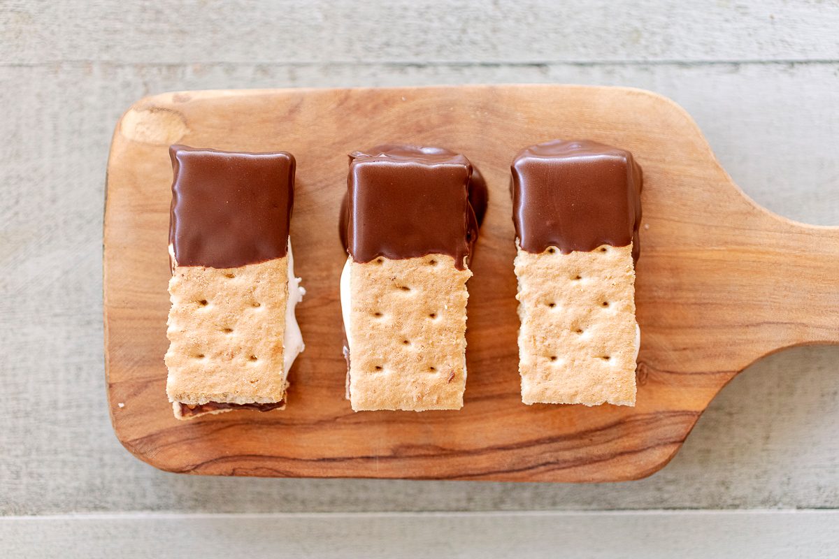 Mini S'mores graham crackers and marshmallow dipped in Chocolate