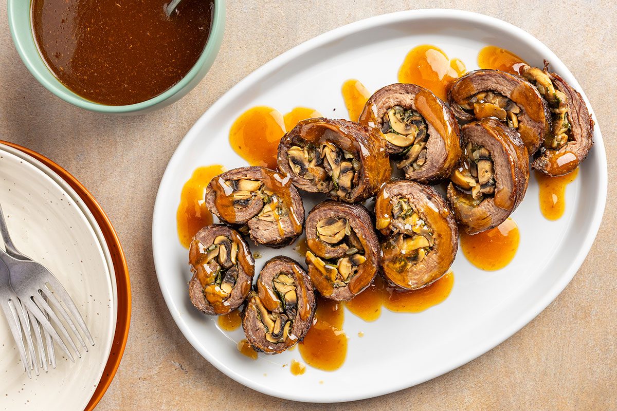 Mushroom-Stuffed Flank Steak Roll