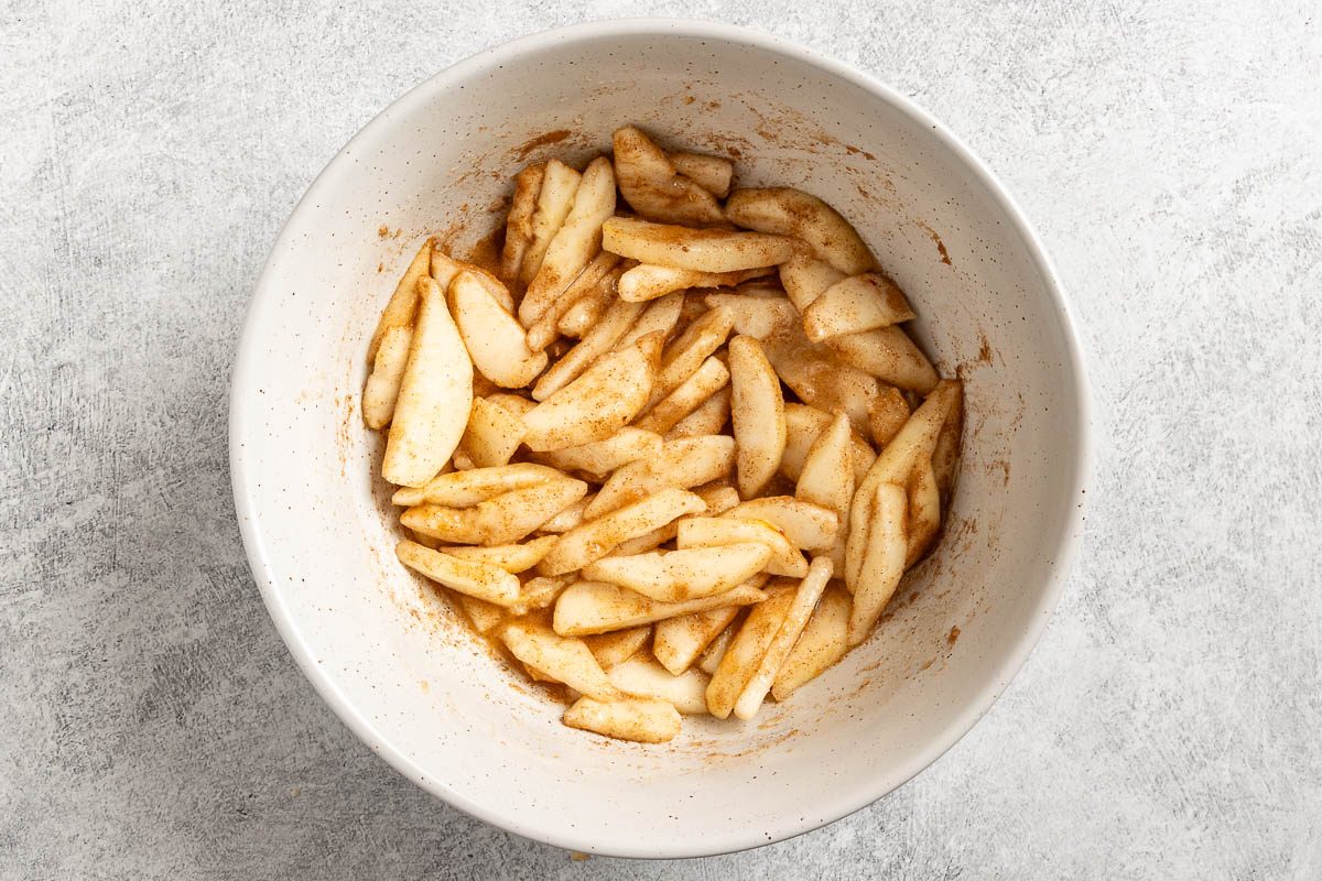 Taste of Home Pear Pie photo of preparing the pears.