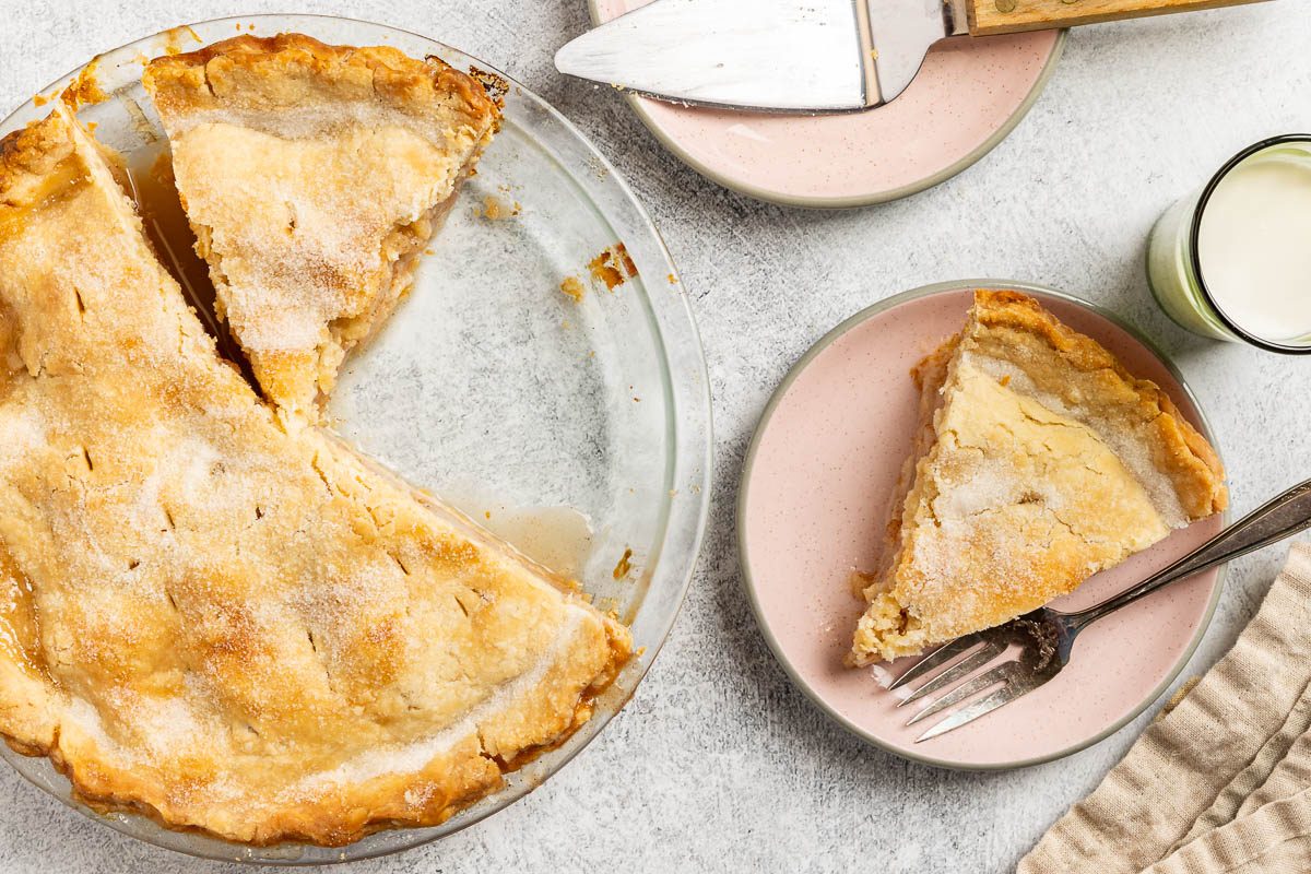 Taste of Home Pear Pie photo of the finished recipe cut into slices.