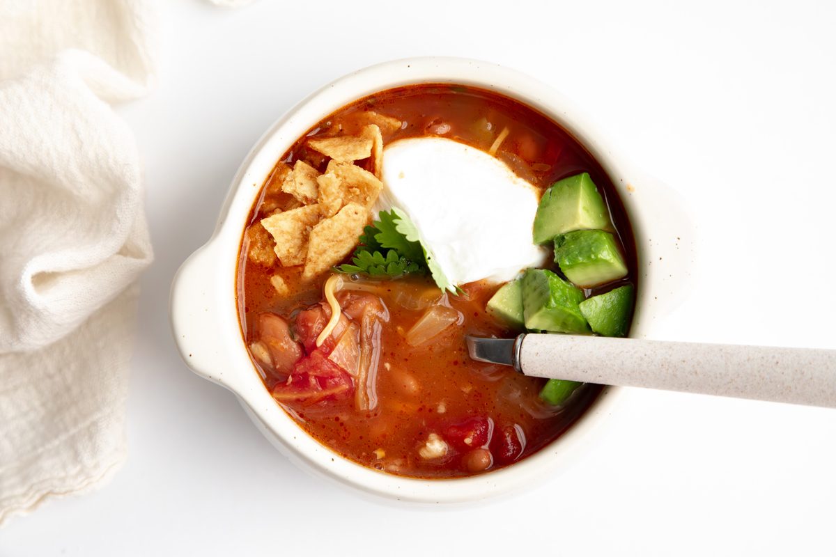 Beauty shot for Taste of Home Pinto Bean Soup being served in a bowl.