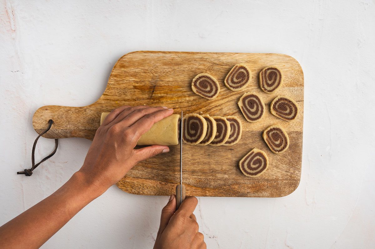 cutting Pinwheel Cookie dough
