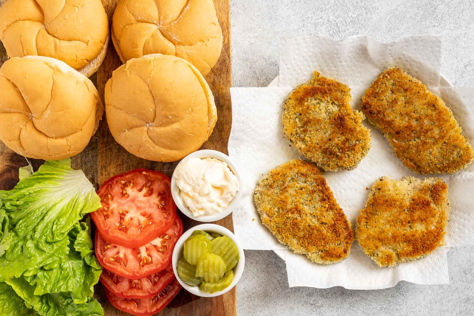 asembling Crispy Pork Tenderloin Sandwiches